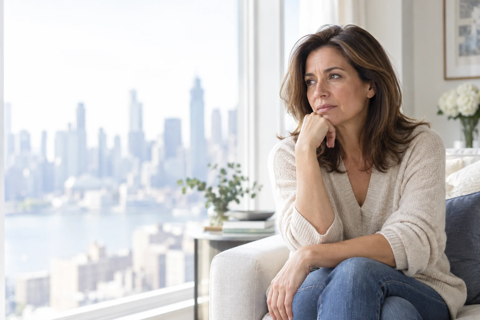 An adult patient reflecting on her health concerns