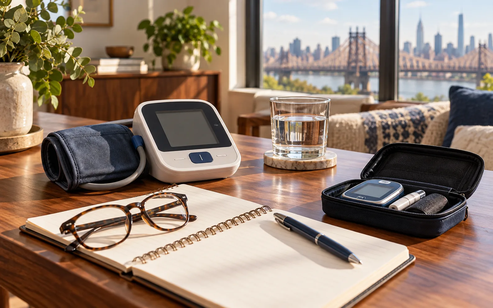 Blood-pressure and glucose monitoring tools with a health journal